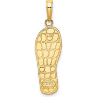14K Yellow Gold and White Rhodium Enameled Flip Flop Pendant with Floral Accents - Tropical Beach Jewelry by Oro Pregiato