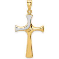 14K Yellow Gold and White Rhodium Fancy Cross Pendant - Elegant Design with Polished Back - 39mm Length by Oro Pregiato