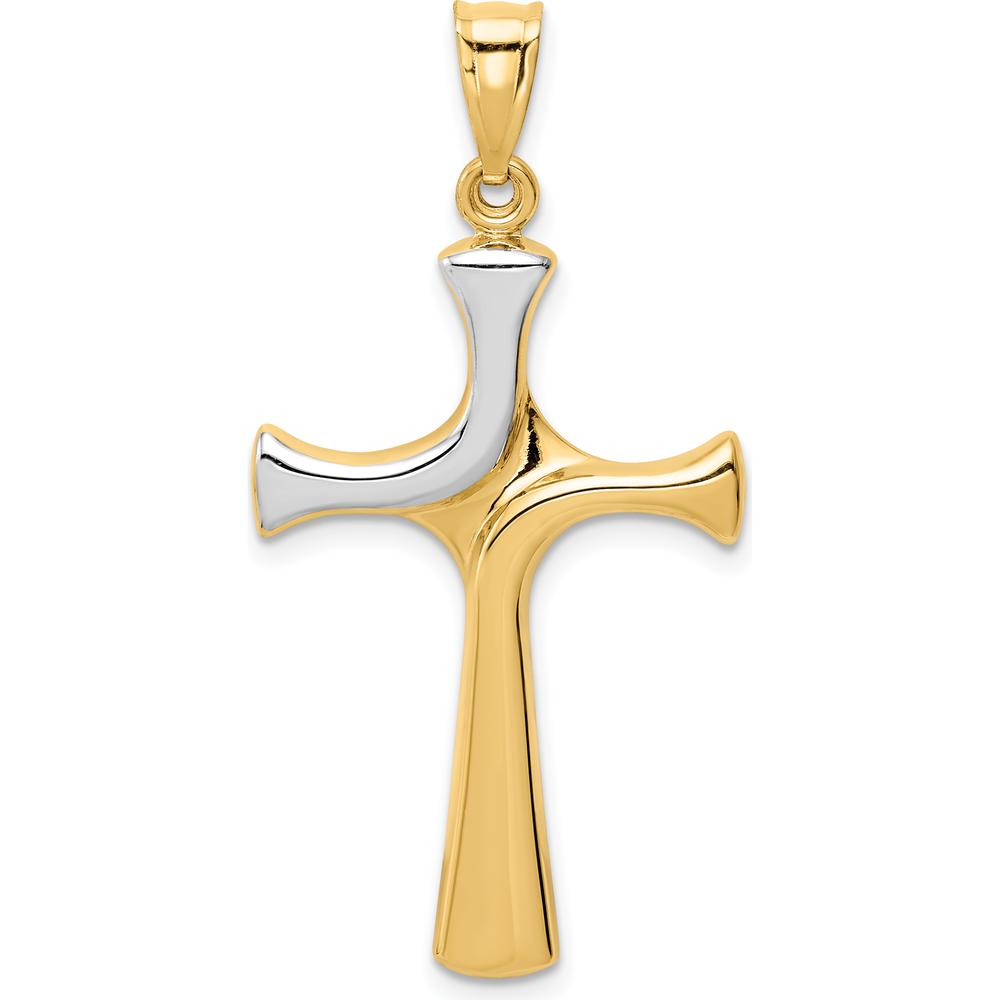 14K Yellow Gold and White Rhodium Fancy Cross Pendant - Elegant Design with Polished Back - 39mm Length by Oro Pregiato