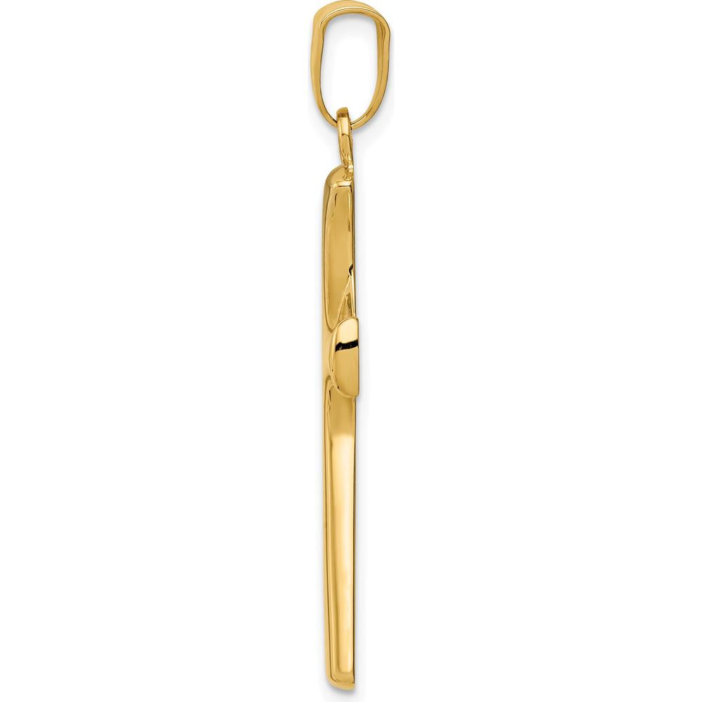 14K Yellow Gold and White Rhodium Fancy Cross Pendant - Elegant Design with Polished Back - 39mm Length by Oro Pregiato