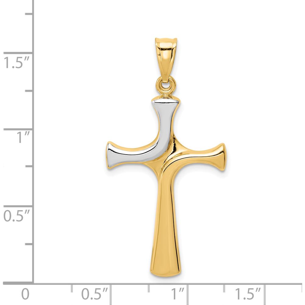 14K Yellow Gold and White Rhodium Fancy Cross Pendant - Elegant Design with Polished Back - 39mm Length by Oro Pregiato