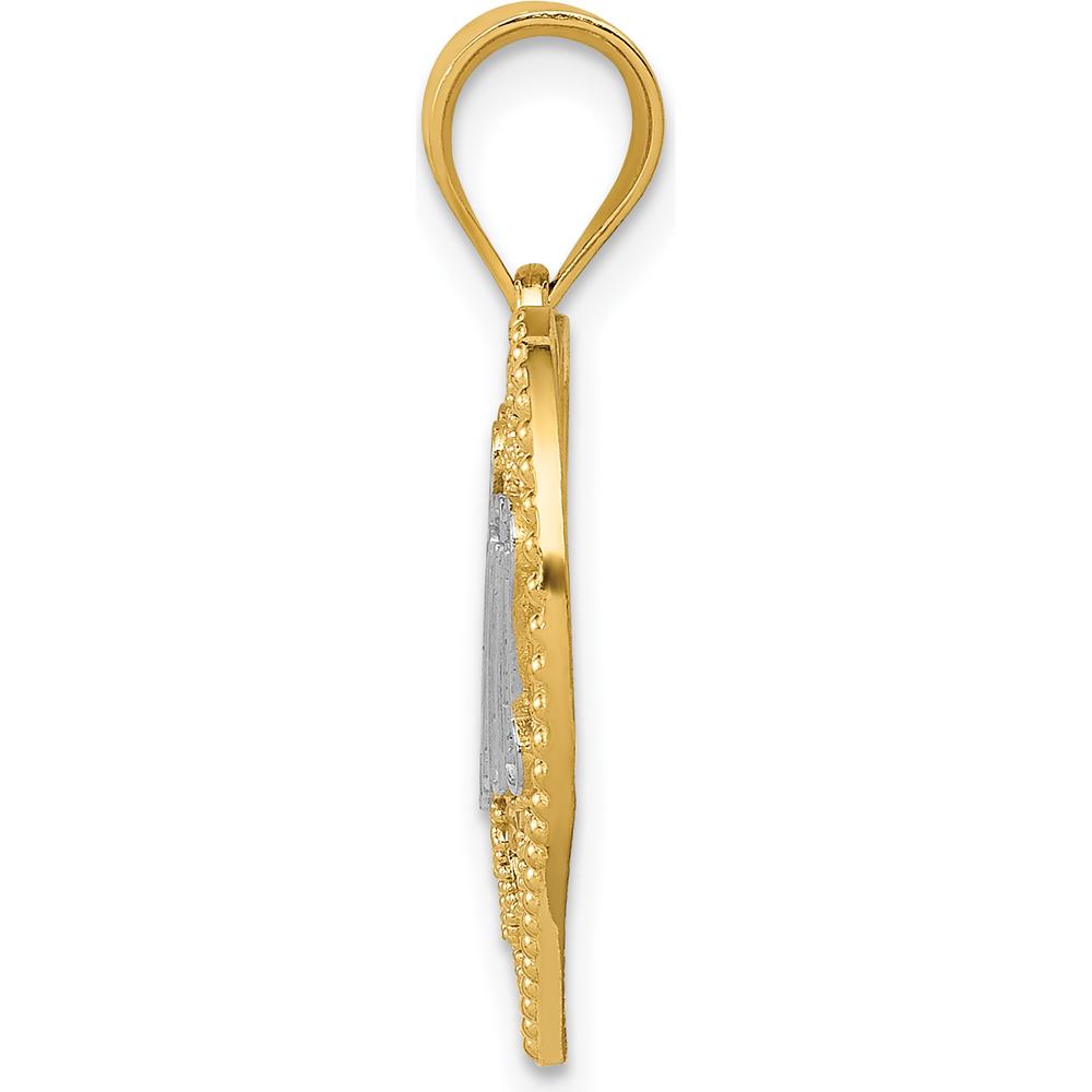 14K Yellow Gold and White Rhodium Filigree #1 MOM Heart Pendant - Solid Design with Polished Finish by Oro Pregiato