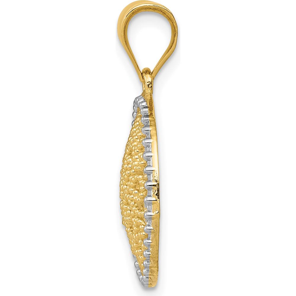 14K Yellow Gold and White Rhodium Filigree Circle Pendant - 19mm Length, 16mm Width by Oro Pregiato