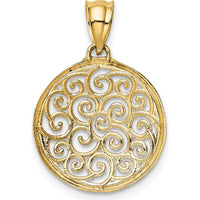 14K Yellow Gold and White Rhodium Filigree Circle Pendant - 19mm Length, 16mm Width by Oro Pregiato