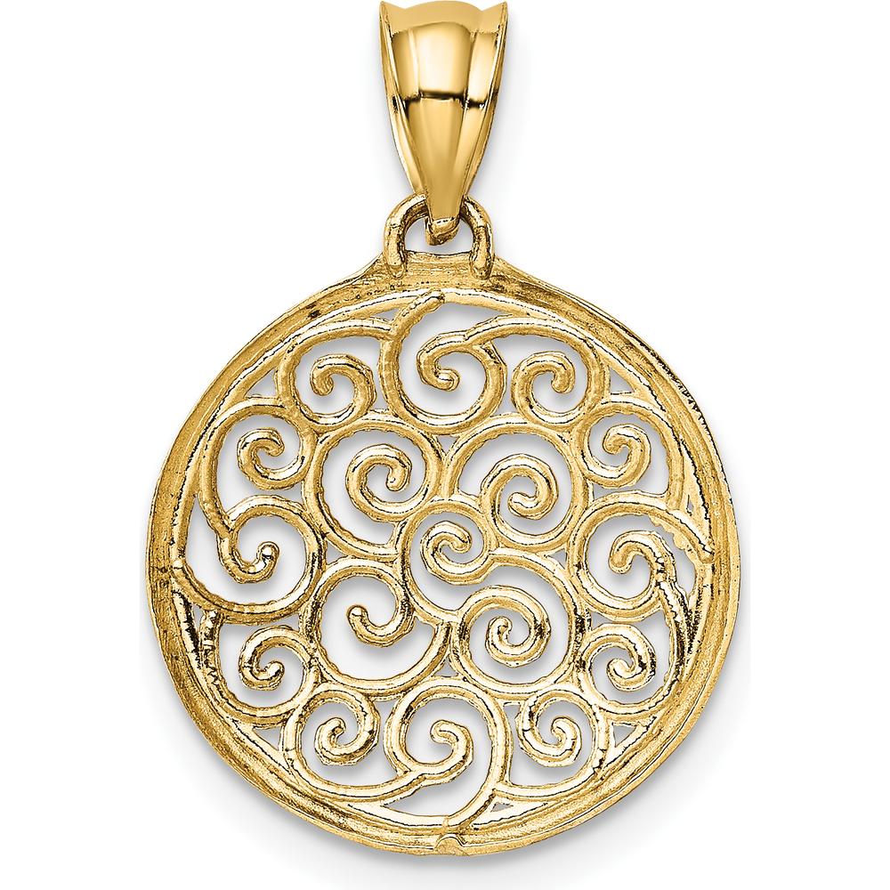 14K Yellow Gold and White Rhodium Filigree Circle Pendant - 19mm Length, 16mm Width by Oro Pregiato