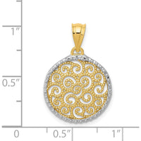 14K Yellow Gold and White Rhodium Filigree Circle Pendant - 19mm Length, 16mm Width by Oro Pregiato