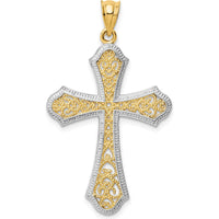 14K Yellow Gold and White Rhodium Filigree Cross Pendant - 42mm Length by Oro Pregiato