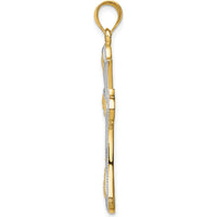 14K Yellow Gold and White Rhodium Filigree Cross Pendant - 42mm Length by Oro Pregiato
