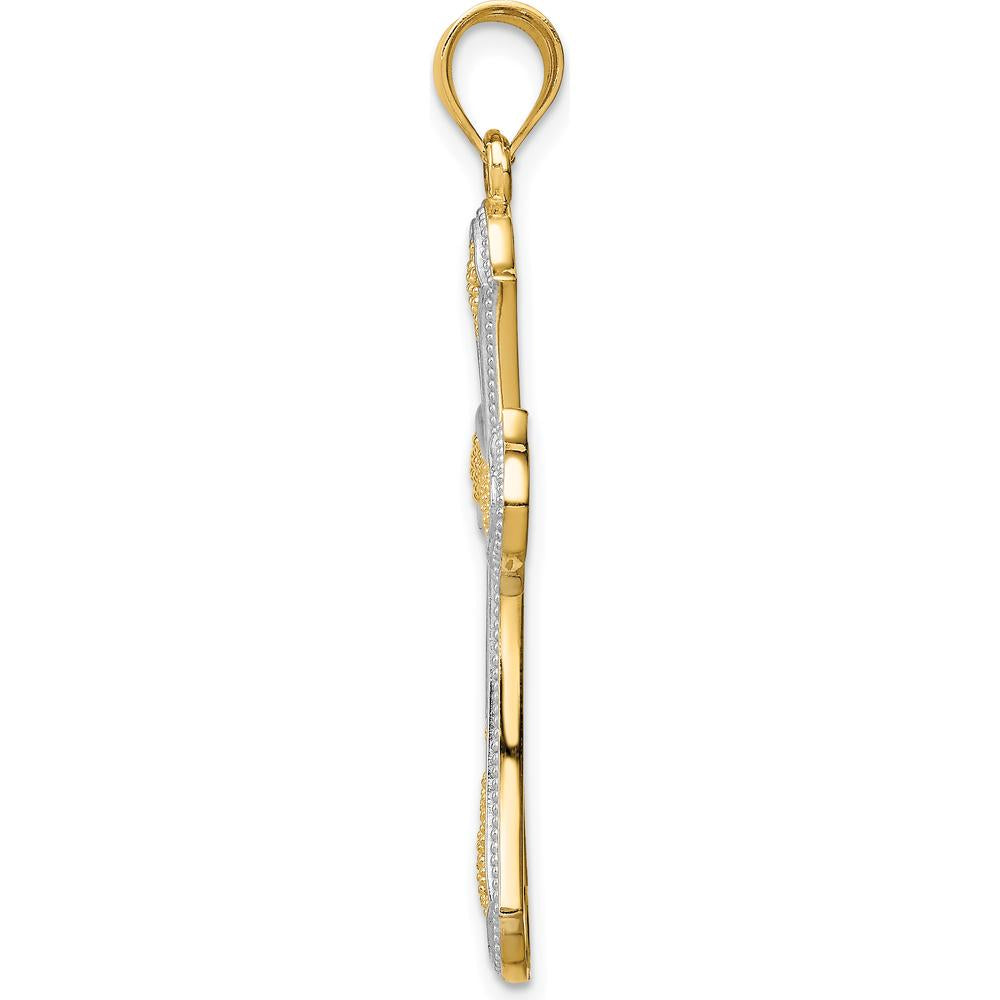 14K Yellow Gold and White Rhodium Filigree Cross Pendant - 42mm Length by Oro Pregiato