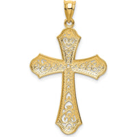 14K Yellow Gold and White Rhodium Filigree Cross Pendant - 42mm Length by Oro Pregiato