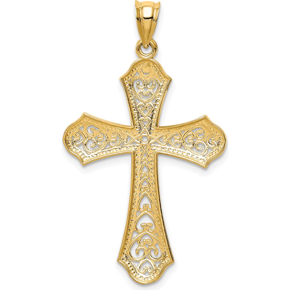 14K Yellow Gold and White Rhodium Filigree Cross Pendant - 42mm Length by Oro Pregiato