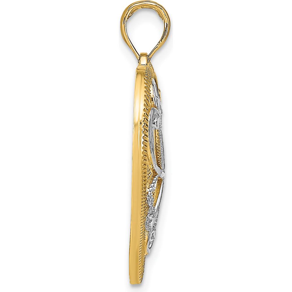 14K Yellow Gold and White Rhodium Filigree Heart Pendant Charm by Oro Pregiato