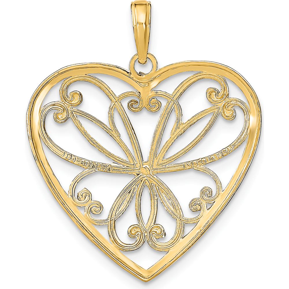 14K Yellow Gold and White Rhodium Filigree Heart Pendant Charm by Oro Pregiato