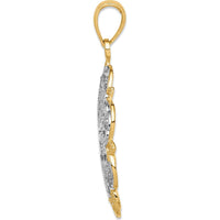 14K Yellow Gold and White Rhodium Filigree Hearts Pendant with Scalloped Edge - 35mm Length by Oro Pregiato