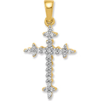 14K Yellow Gold and White Rhodium Fleur de Lis Cross Pendant with 1/6 Carat Total Diamond Weight by Oro Pregiato
