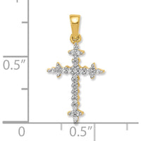 14K Yellow Gold and White Rhodium Fleur de Lis Cross Pendant with 1/6 Carat Total Diamond Weight by Oro Pregiato