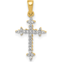 14K Yellow Gold and White Rhodium Fleur de Lis Cross Pendant with Round Natural Diamonds - 0.10 Carat Total Diamond Weight by Monteluci Fine Jewelry