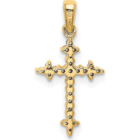 14K Yellow Gold and White Rhodium Fleur de Lis Cross Pendant with Round Natural Diamonds - 0.10 Carat Total Diamond Weight by Monteluci Fine Jewelry