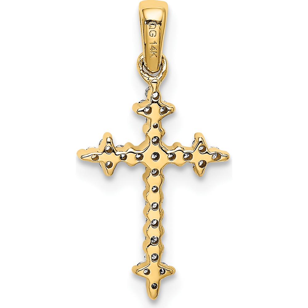 14K Yellow Gold and White Rhodium Fleur de Lis Cross Pendant with Round Natural Diamonds - 0.10 Carat Total Diamond Weight by Monteluci Fine Jewelry