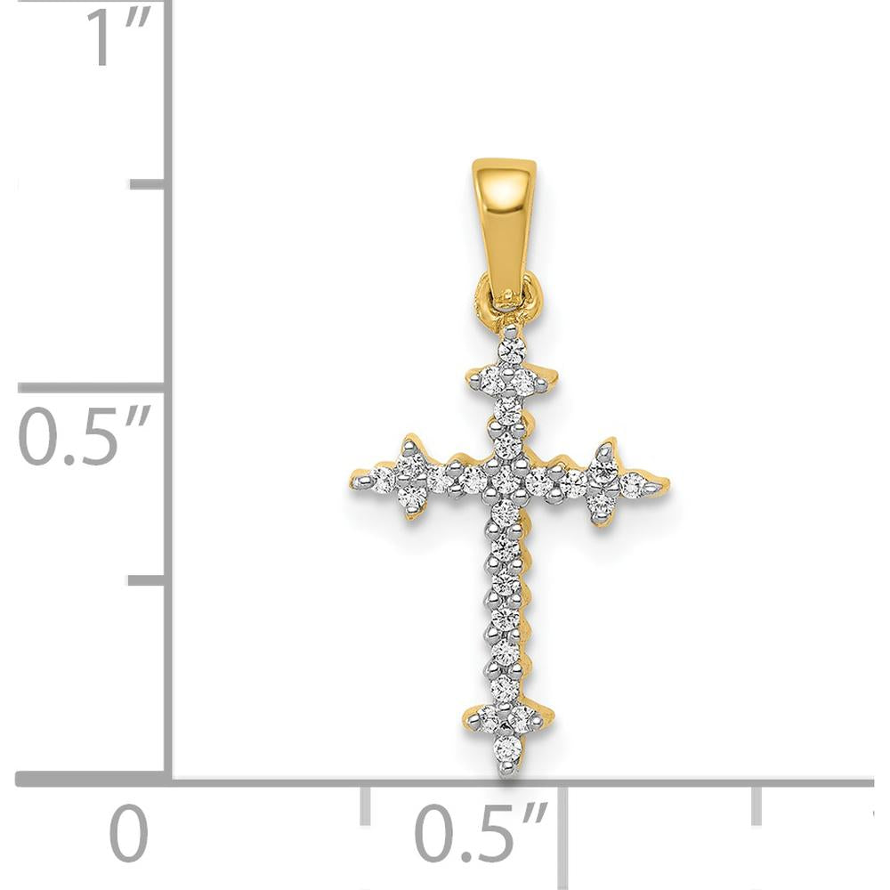 14K Yellow Gold and White Rhodium Fleur de Lis Cross Pendant with Round Natural Diamonds - 0.10 Carat Total Diamond Weight by Monteluci Fine Jewelry