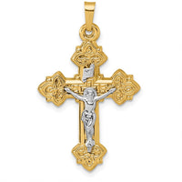 14K Yellow Gold and White Rhodium Fleur de Lis INRI Crucifix Cross Pendant - 36.3mm Length by Oro Pregiato