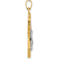 14K Yellow Gold and White Rhodium Fleur de Lis INRI Crucifix Cross Pendant - 36.3mm Length by Oro Pregiato