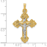 14K Yellow Gold and White Rhodium Fleur de Lis INRI Crucifix Cross Pendant - 36.3mm Length by Oro Pregiato