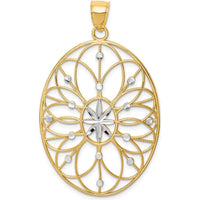 14K Yellow Gold and White Rhodium Floral Filigree Medallion Pendant - Polished Finish by Oro Pregiato