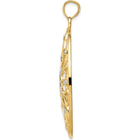14K Yellow Gold and White Rhodium Floral Filigree Medallion Pendant - Polished Finish by Oro Pregiato