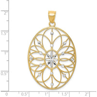 14K Yellow Gold and White Rhodium Floral Filigree Medallion Pendant - Polished Finish by Oro Pregiato