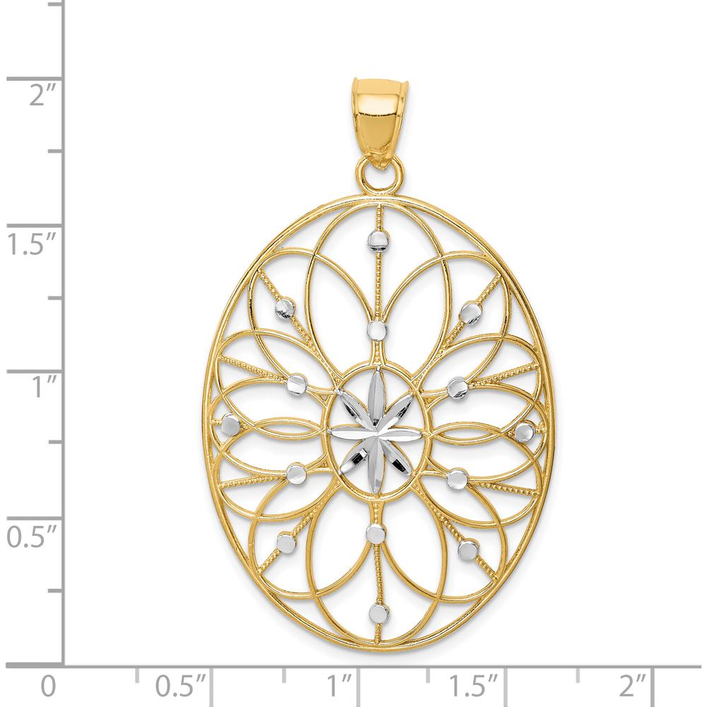 14K Yellow Gold and White Rhodium Floral Filigree Medallion Pendant - Polished Finish by Oro Pregiato