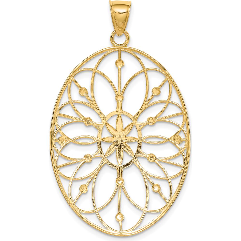 14K Yellow Gold and White Rhodium Floral Filigree Medallion Pendant - Polished Finish by Oro Pregiato