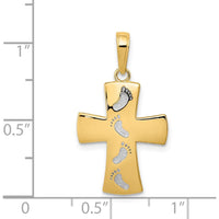 14K Yellow Gold and White Rhodium Footprints Cross Pendant - 26mm x 15mm by Oro Pregiato