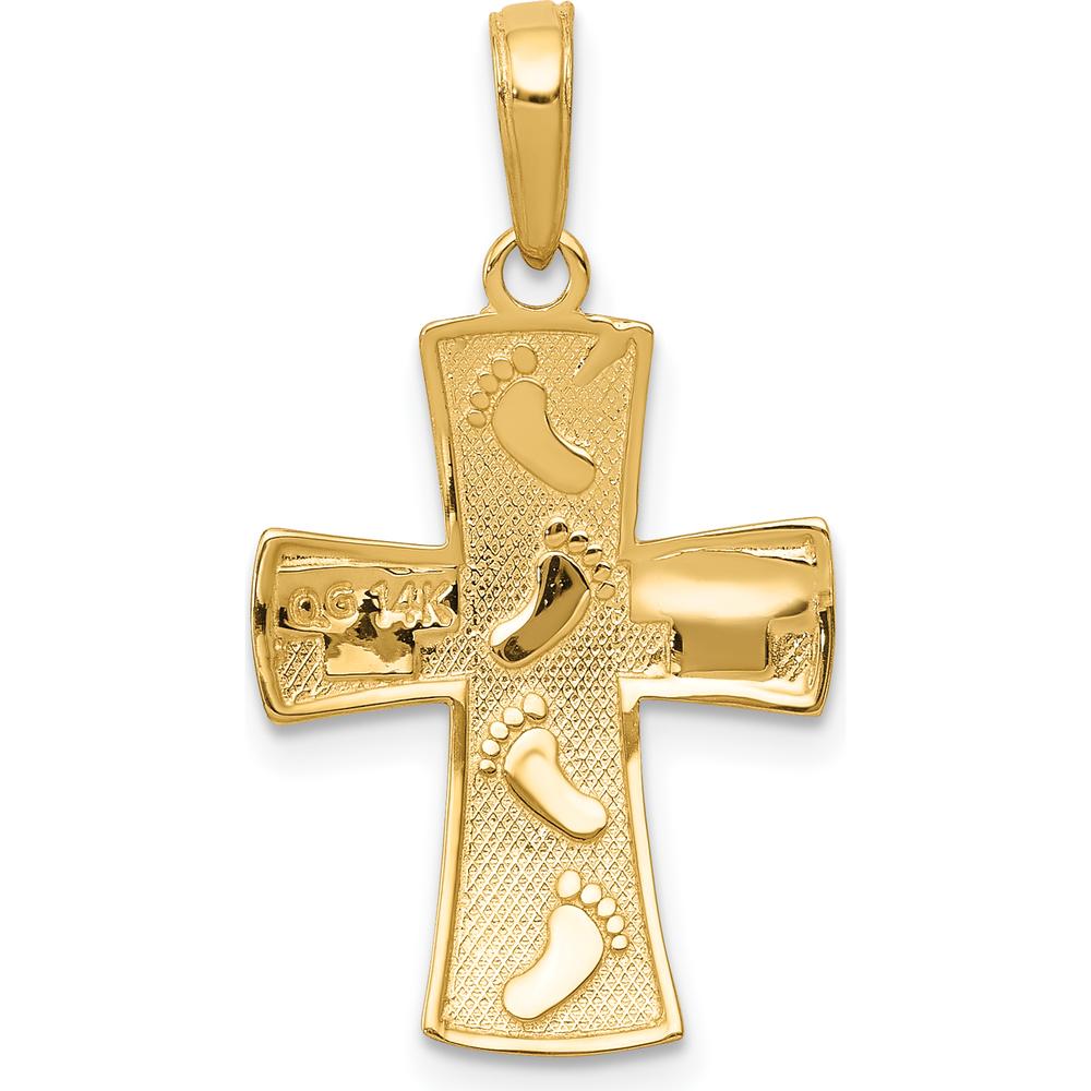 14K Yellow Gold and White Rhodium Footprints Cross Pendant - 26mm x 15mm by Oro Pregiato