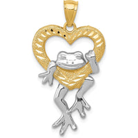 14K Yellow Gold and White Rhodium Frog in Heart Pendant - 32mm Length by Oro Pregiato