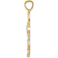 14K Yellow Gold and White Rhodium Frog in Heart Pendant - 32mm Length by Oro Pregiato