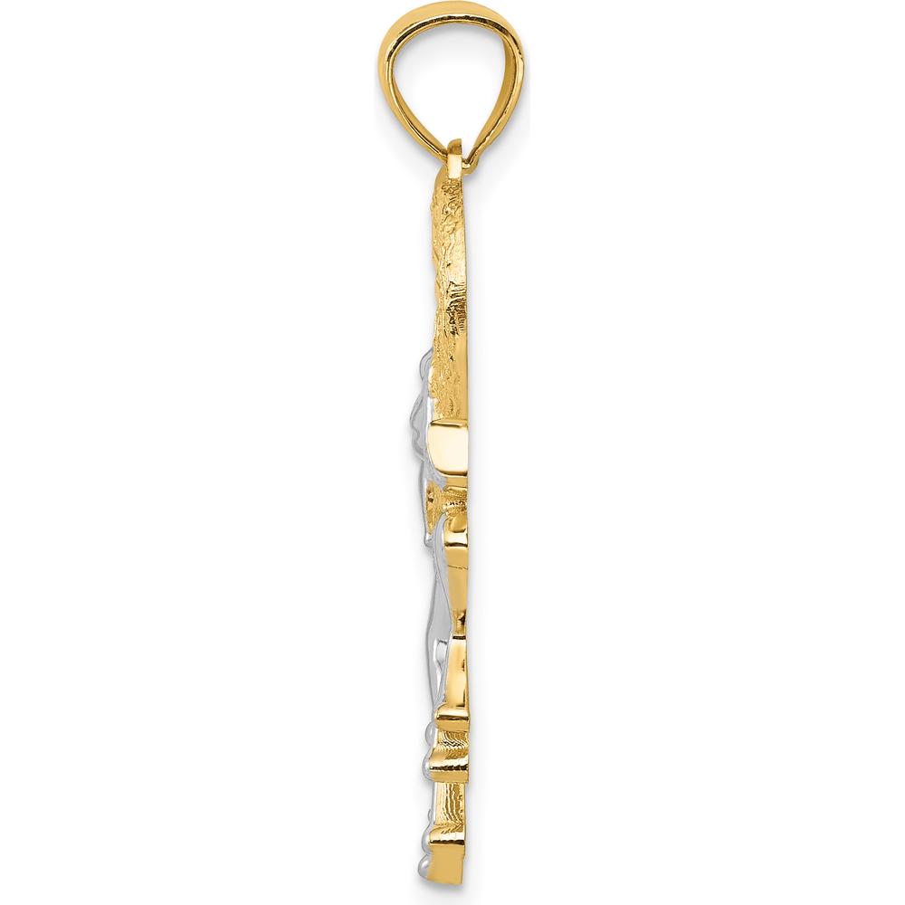 14K Yellow Gold and White Rhodium Frog in Heart Pendant - 32mm Length by Oro Pregiato