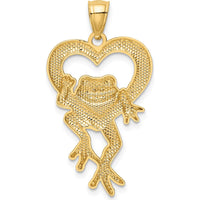 14K Yellow Gold and White Rhodium Frog in Heart Pendant - 32mm Length by Oro Pregiato