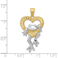 14K Yellow Gold and White Rhodium Frog in Heart Pendant - 32mm Length by Oro Pregiato