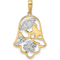 14K Yellow Gold and White Rhodium Hamsa Pendant with Diamond-Cut Texture by Oro Pregiato
