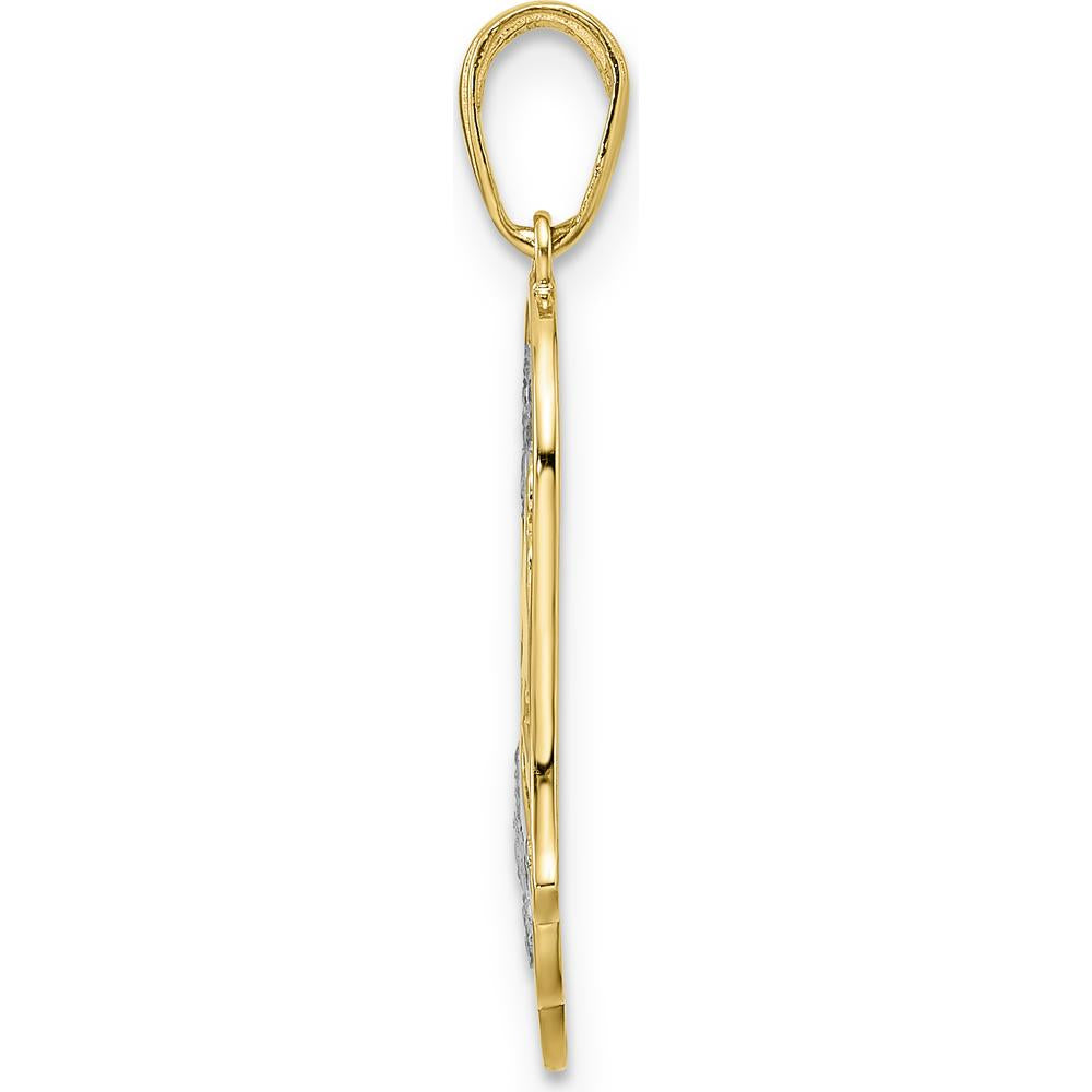 14K Yellow Gold and White Rhodium Hamsa Pendant with Diamond-Cut Texture by Oro Pregiato