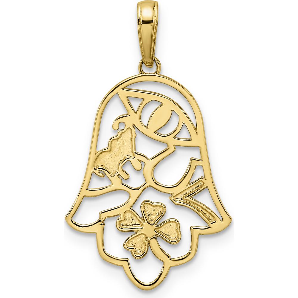 14K Yellow Gold and White Rhodium Hamsa Pendant with Diamond-Cut Texture by Oro Pregiato