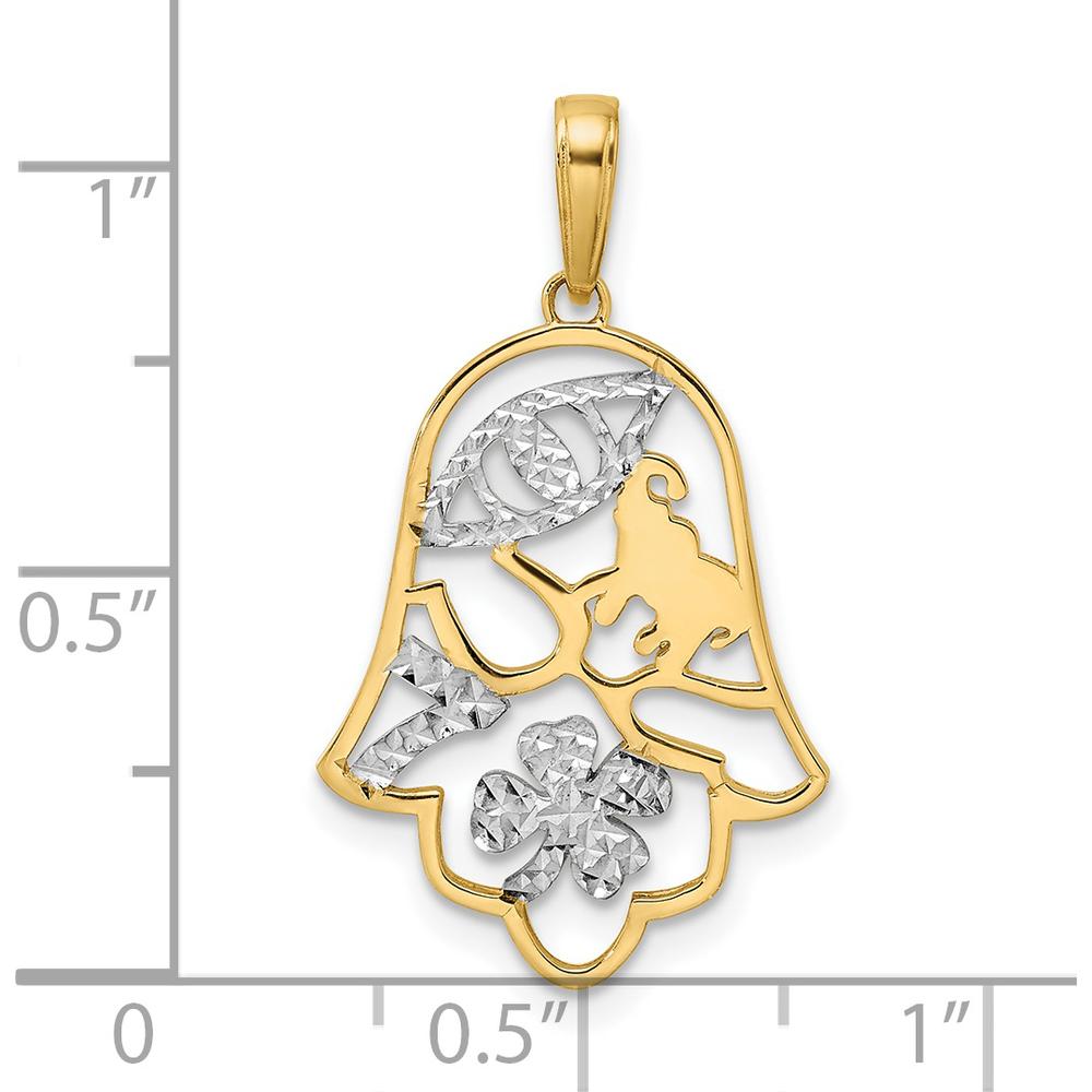 14K Yellow Gold and White Rhodium Hamsa Pendant with Diamond-Cut Texture by Oro Pregiato
