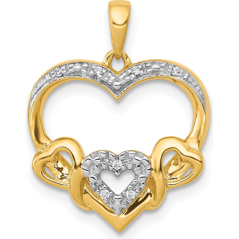 14K Yellow Gold and White Rhodium Heart Pendant with Round Diamonds - 0.03 Carat Total Diamond Weight by Monteluci Fine Jewelry