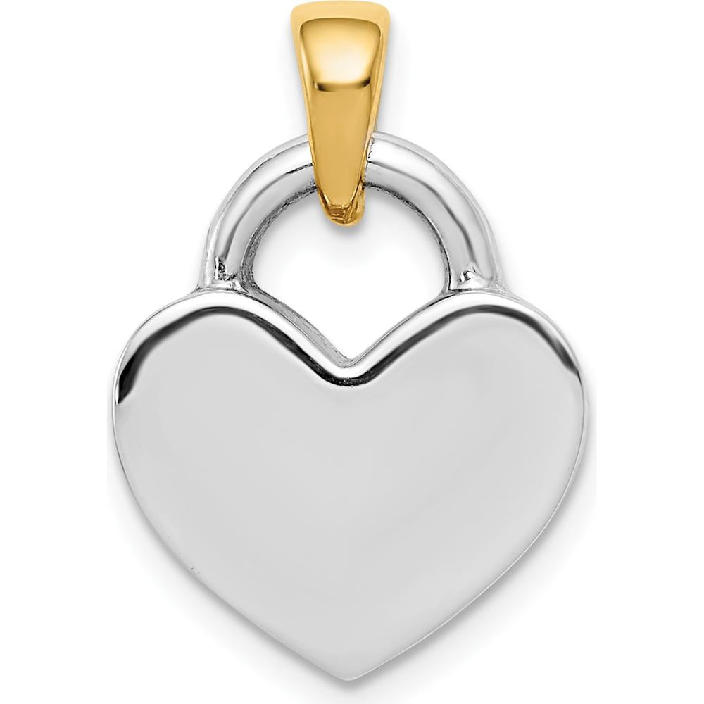 14K Yellow Gold & White Rhodium Hollow Polished 3D Reversible Heart Charm Pendant by Oro Pregiato