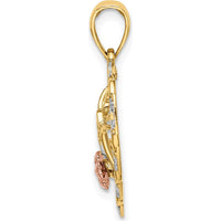 14K Yellow Gold and White Rhodium "I Love You" Heart Pendant with Rose Gold Flower Charm - 23.3mm Length by Oro Pregiato