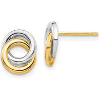 14K Yellow Gold & White Rhodium Interlocking Circle Post Earrings - Modern Polished Design by Oro Pregiato