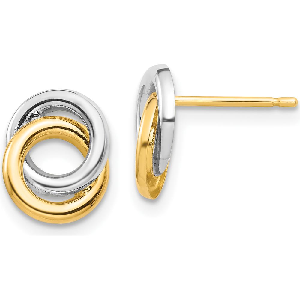 14K Yellow Gold & White Rhodium Interlocking Circle Post Earrings - Modern Polished Design by Oro Pregiato