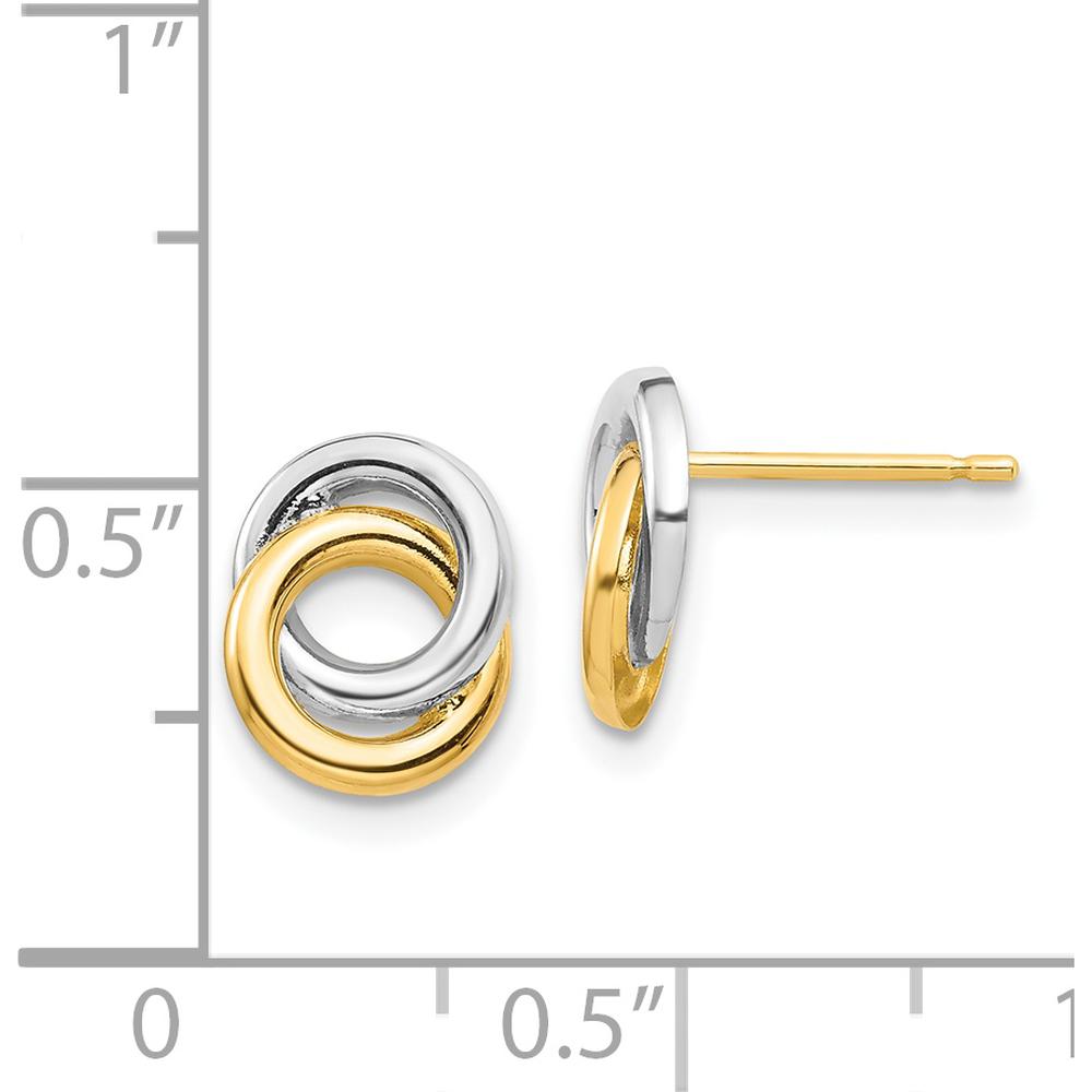 14K Yellow Gold & White Rhodium Interlocking Circle Post Earrings - Modern Polished Design by Oro Pregiato