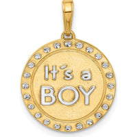 14K Yellow Gold and White Rhodium "It's a Boy" Diamond-Cut Pendant by Oro Pregiato